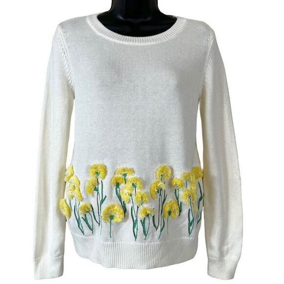 Talbots Sweaters - Talbots Ivory Yellow Floral Embroidered Sweater